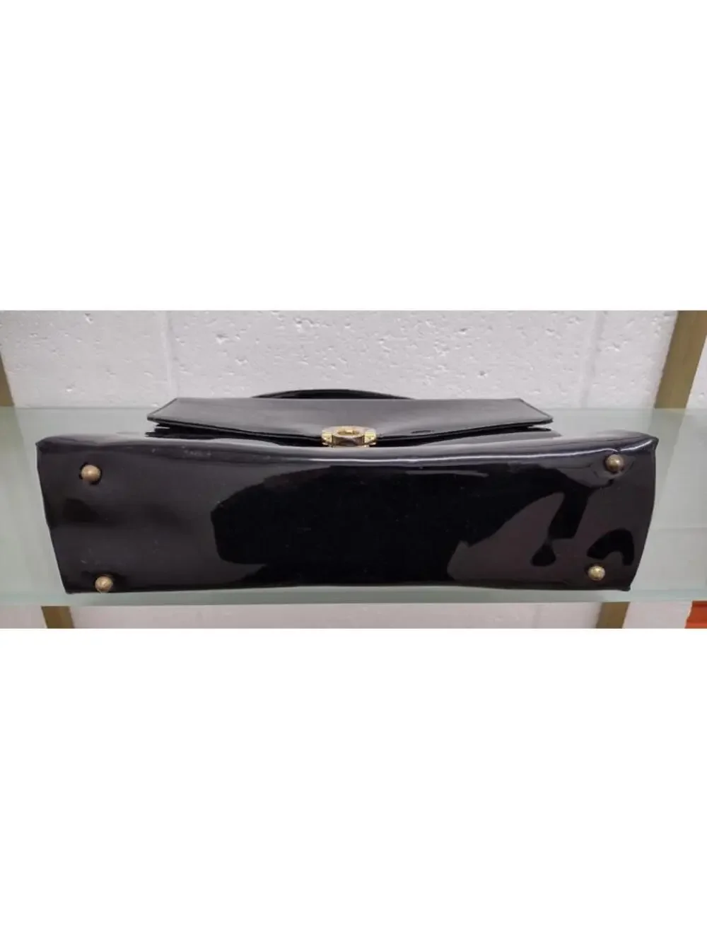 Vintage 60s Kelly Style Purse Crown Lewis Black Patent Leather Bag Gold Plated